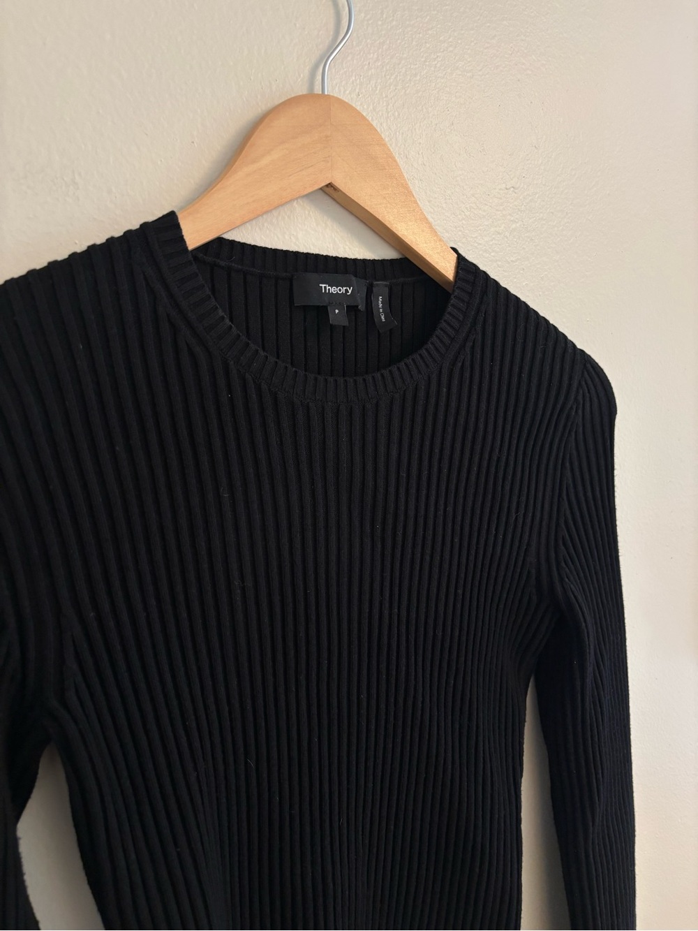 Theory Black Ribbed Crewneck Sweater